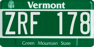 VT license plate ZRF178