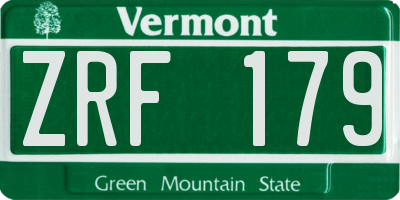 VT license plate ZRF179