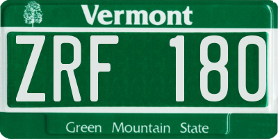 VT license plate ZRF180