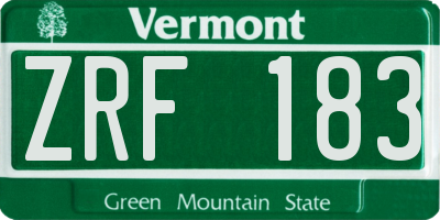 VT license plate ZRF183