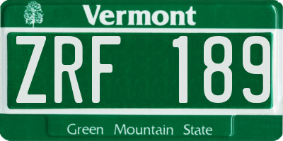 VT license plate ZRF189