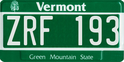 VT license plate ZRF193