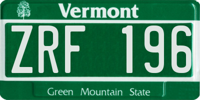 VT license plate ZRF196