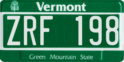 VT license plate ZRF198