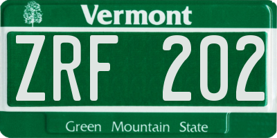 VT license plate ZRF202