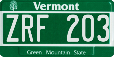 VT license plate ZRF203