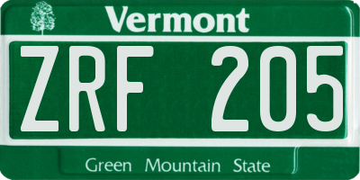VT license plate ZRF205