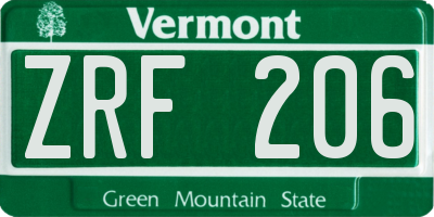 VT license plate ZRF206