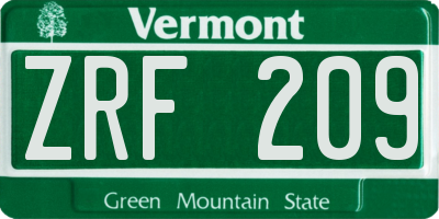 VT license plate ZRF209