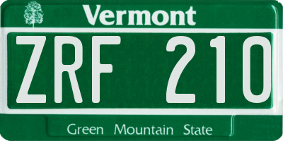 VT license plate ZRF210