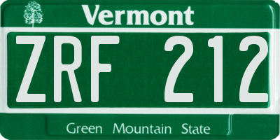 VT license plate ZRF212