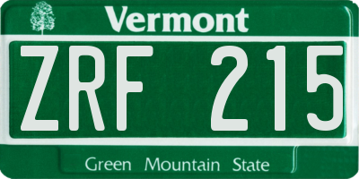 VT license plate ZRF215
