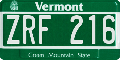 VT license plate ZRF216