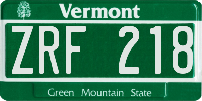 VT license plate ZRF218