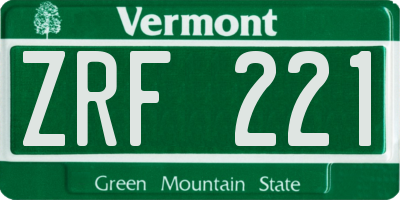 VT license plate ZRF221