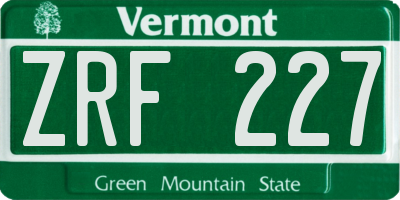 VT license plate ZRF227