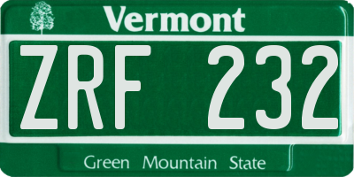 VT license plate ZRF232