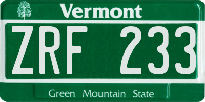 VT license plate ZRF233