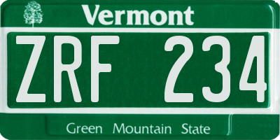 VT license plate ZRF234