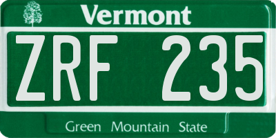 VT license plate ZRF235