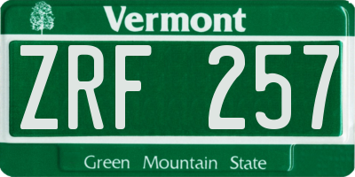 VT license plate ZRF257