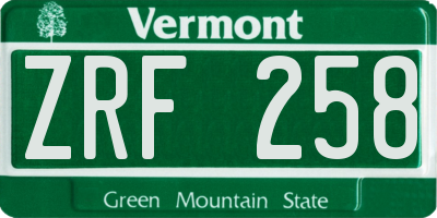 VT license plate ZRF258
