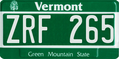 VT license plate ZRF265