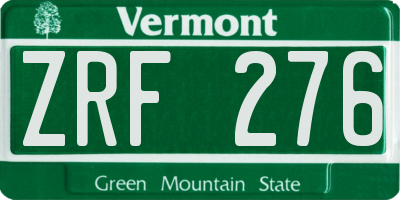 VT license plate ZRF276