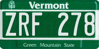 VT license plate ZRF278