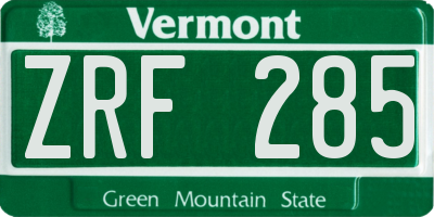 VT license plate ZRF285