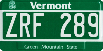 VT license plate ZRF289