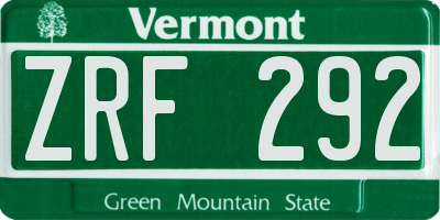 VT license plate ZRF292