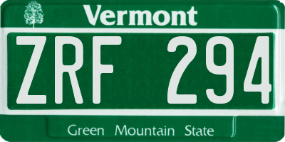 VT license plate ZRF294