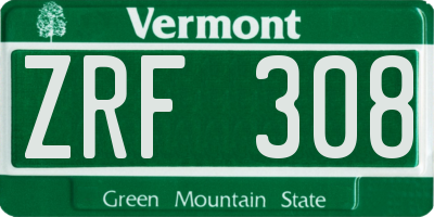 VT license plate ZRF308