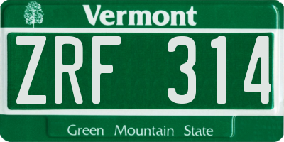 VT license plate ZRF314