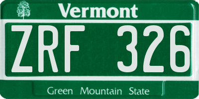 VT license plate ZRF326