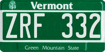 VT license plate ZRF332