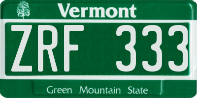 VT license plate ZRF333