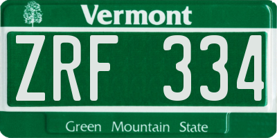 VT license plate ZRF334