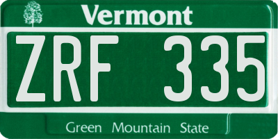 VT license plate ZRF335