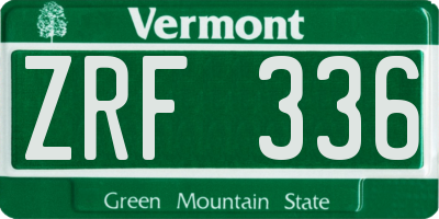 VT license plate ZRF336