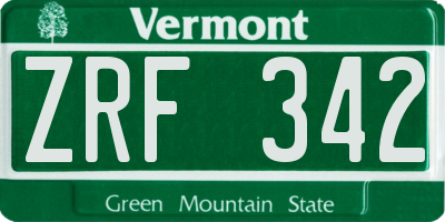 VT license plate ZRF342
