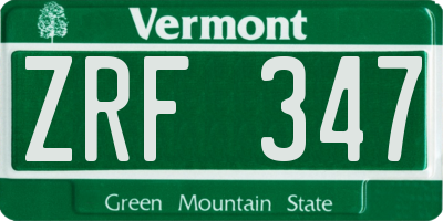VT license plate ZRF347