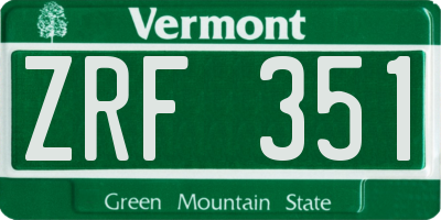 VT license plate ZRF351