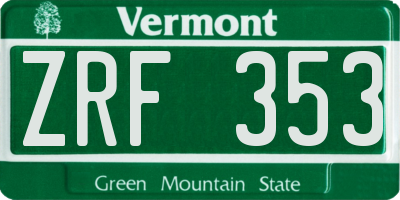 VT license plate ZRF353