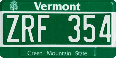 VT license plate ZRF354
