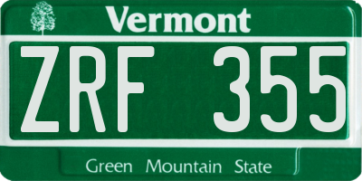 VT license plate ZRF355