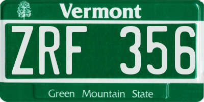 VT license plate ZRF356