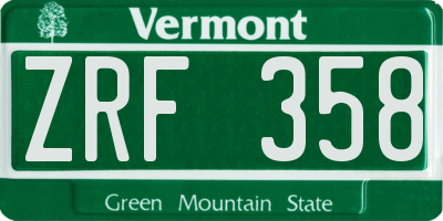 VT license plate ZRF358