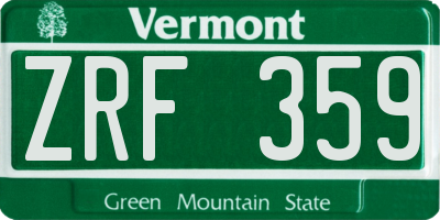 VT license plate ZRF359